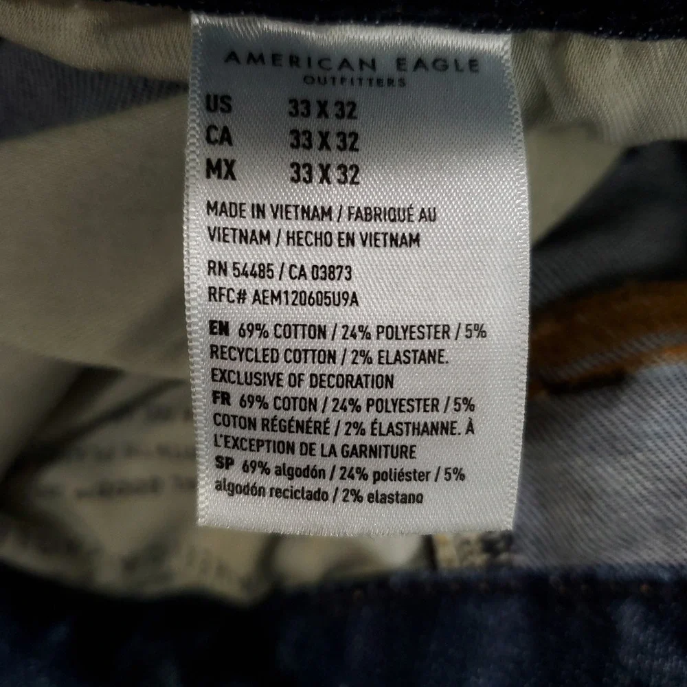 American Eagle Athletic Skinny Distressed Jeans Mens 33x32 Blue Medium Wash